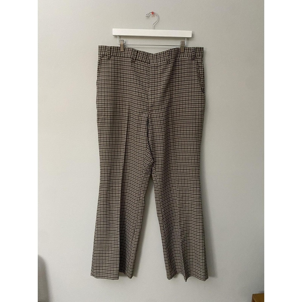 Vintage 70s Men's Richman Brothers Brown Plaid Pants Sz 40 Polyester